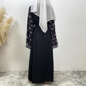 1423#B Modest Luxury Silver <b>Sequin</b> Black Open Abaya with Side Pockets Spring Fashion Long Coat for Important Occasions - Product Image 6