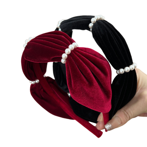 اكسسوارات تصفيف الشعر خمر اللؤلؤ مطرز النبيذ الأحمر تصميم جديد المخملية عقال طوق الشعر طوق الرأس - Product Image 3
