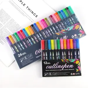 Caneta de contorno de linha dupla com 24 cores, conjunto de marcadores de contorno, caneta colorida iluminadora