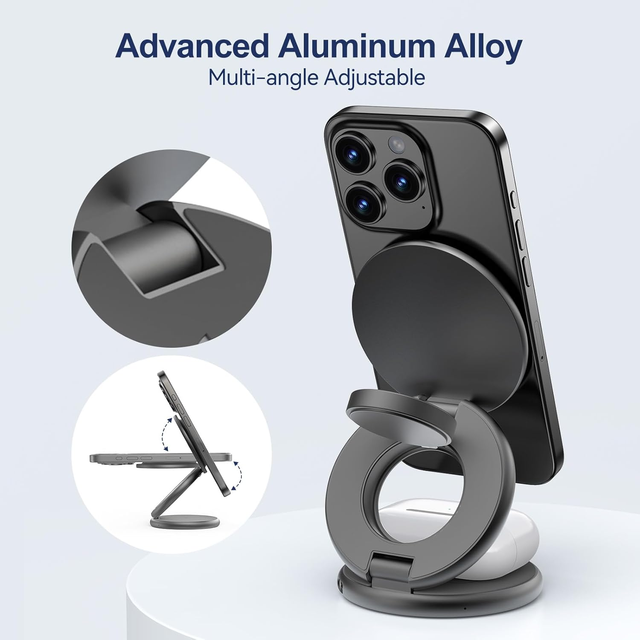 Foldable 3 in 1 Wireless Charging Station Magnetic Charger Stand for Apple Samsung Phone Smart Watch and Wireless Earbuds