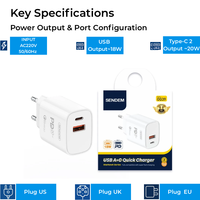 Chargeur à prise EU 20W PD QC3.0, double port, multi-protection, adaptateur mural à charge rapide pour téléphone et tablette OG39