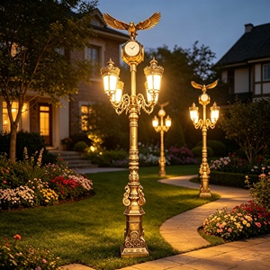 Lámpara de Jardín LED de Estilo Europeo Grande con Reloj, Eléctrica, IP65, Impermeable, de Hierro Fundido y Aluminio, para Decoración de Calles - Product Image 5