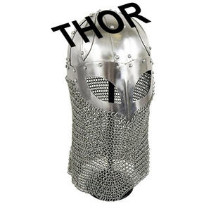 Casco vikingo Battle Armor 18G acero y Chainmail - Product Image 1