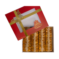 Boîtes à dessert en baklava carré doré avec logo personnalisé boîte à pâtisserie d'emballage en papier cadeau de porte avec ruban