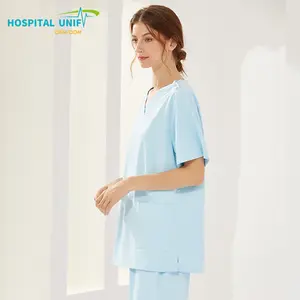 H & U nuovo arrivo 2024 su misura all'ingrosso infermieristica monouso scollo a V tute in cotone medico poliestere set uniforme ospedaliera