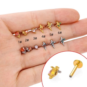 Piercings de Labio de Acero Inoxidable YW con Forma de Corazón y Cruz, Anillo de Tragus, Piercing de Oreja para Mujer y <span class=keywords><strong>Hombre</strong></span>, Joyería Corporal - Product Image 3