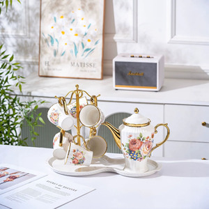 New Chinese Style Ceramic <b>Tea</b> <b>Set</b> High Grade Coffee Cup Afternoon <b>Tea</b> Plate Teapot Gift Box Wholesale - Product Image 4