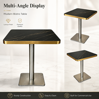 Ensemble table et chaises de bistrot en pierre frittée de luxe avec base en métal doré pour hôtel, café, restaurant, usage commercial