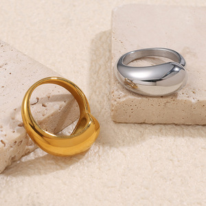 แหวนสไตล์มินิมอลแบบฝรั่งเศส ดีไซน์เรขาคณิต ไม่สมมาตร ทำจากสแตนเลสสตีล ชุบทอง 18K สำหรับผู้หญิง ของขวัญเครื่องประดับ - Product Image 3