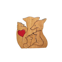 Holz-Fuchsfamilie Vater Mutter Baby Puzzle 3-in-1-Set Spielzeug Kinderzimmer-Dekoration Holz-Fuchsfamilie Puzzle Muttertag Geschenk