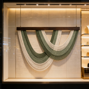 Scultura <span class=keywords><strong>da</strong></span> Parete in Macramè a Onde Stratificate Verdi e Bianche per Studi di Interior Design e Marchi di Arredamento Domestico - Product Image 3