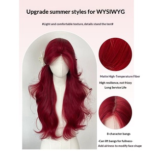 Peluca de mujer Sea King Roja con raya al medio, larga y rizada, de encaje completo, blanca natural, con ondas de agua, sin pegamento, para cualquier forma de rostro - Product Image 2
