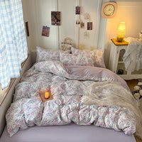 Nouvel ensemble de literie super doux 2026 en microfibre lavée à motif floral imprimé, comprenant housse de couette et drap.
