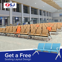 Chaises d'attente ergonomiques 3 places avec coussin en PU, structure métallique et accoudoirs pour banque, bureau, hôpital, aéroport - Vente en gros