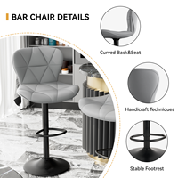 Tabouret de bar moderne réglable en hauteur, en cuir PU, avec structure en fer, pivotant, design à coutures losangées, pour comptoir de cuisine et bar à domicile