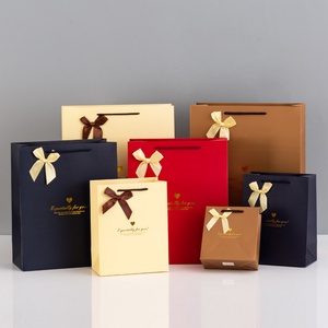 Custom Eco-Friendly Red and White Bowknot Cardboard Paper Bags with Digital Printing for <b>Small</b> Businesses and Lover <b>Gifts</b> - Product Image 1