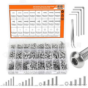 304 Stainless Steel Hex Button Head Cap <b>Screws</b> Nuts Washers Kit 810 Pieces Boxed <b>Set</b> For Craft Supplies - Product Image 1
