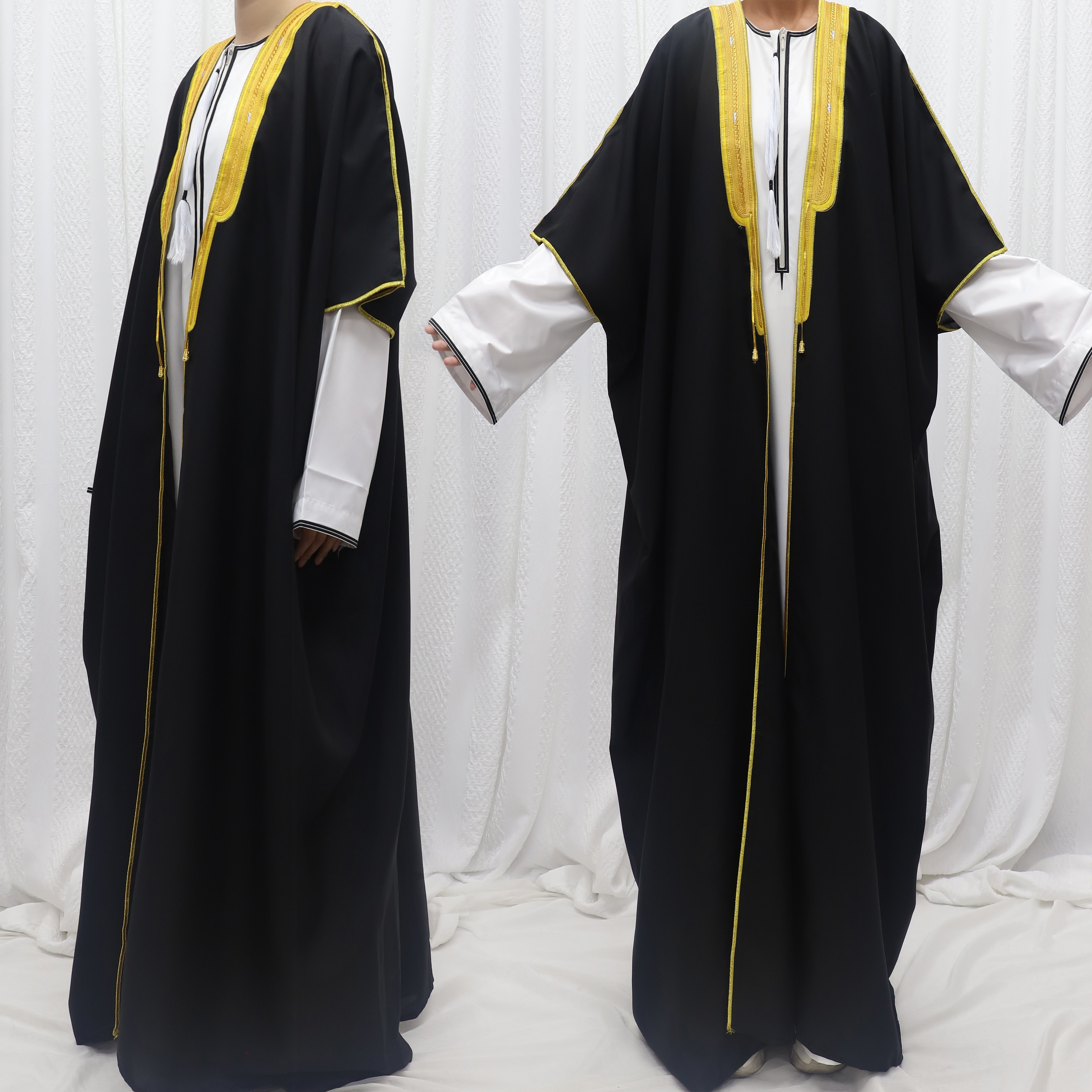 飛騨のあまびえ様御専用ビシト ビシュトBisht Cloak بِشت,ブラック Men's Premium Half-Sleeve Arabian Bisht مشلح Cloak Black