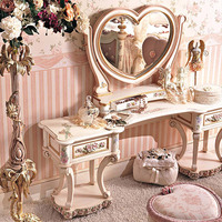 Ensemble de meubles de chambre à coucher de luxe baroque rose antique coiffeuse au design français fait main en bois sculpté pour hôtels