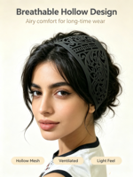 Serre-tête Hijab Géométrique Noir Mat en Nylon Sablé, Élégant, Durable, de Haute Qualité, pour Femme, Support Creux pour Voile Musulman