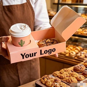 Emballage de café tout-en-un : Boîte à pâtisserie personnalisée avec logo ou gobelets en papier avec support à café intégré pour pâtisseries et boissons - Product Image 4