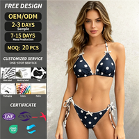 Hoge kwaliteit 2-delige high-cut dames halter triangle string bikini met voorlogo, snel drogend, sarong cover-ups, groothandel OEM merk