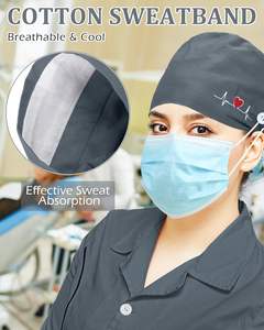 Gorros de Enfermera para Mujer, Gorros de Trabajo con Botón y Banda Absorbente de Sudor, Gorros Quirúrgicos Elásticos Ajustables para Uniforme de Dentista - Product Image 6