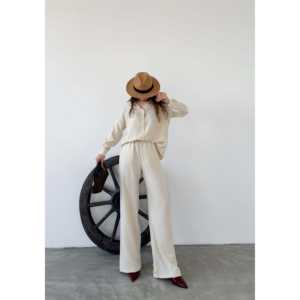 Elegant Women's Oxford <b>Shirt</b> And Pants 2-Piece Set Full Sleeve Casual Breathable Spring <b>Summer</b> Style - Product Image 1