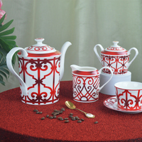 Service à thé rouge en céramique vintage 6 tasses 6 soucoupes avec théière pot à lait sucrier ensemble de tasses à café en porcelaine de Noël