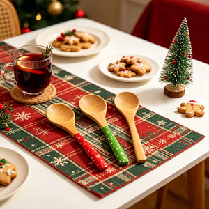 Cuillères de cuisine <span class=keywords><strong>en</strong></span> bambou écologiques pour Noël, ustensiles <span class=keywords><strong>en</strong></span> <span class=keywords><strong>bois</strong></span> durables pour remuer et servir lors des fêtes - Product Image 5