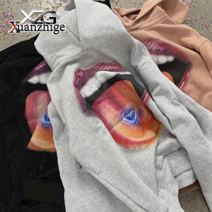 XuanZhiGe sweats à capuche personnalisés unisexe de haute qualité lavé surdimensionné lèvre <span class=keywords><strong>langue</strong></span> imprimer sweats à capuche essentiels sweat à capuche femmes de haute qualité - Product Image 5