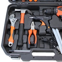 Kit d'outils manuels OEM professionnel 59 pièces, perceuse sans fil 21V, pistolet à colle chaude, lames en acier au carbone, pour usage domestique