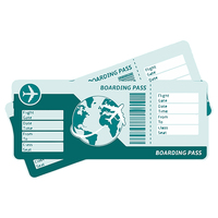 Carte d'embarquement personnalisée pour billet d'avion, papier offset, impression numérique étanche, MOQ 500 pièces, ligne de perforation promotionnelle, épicerie