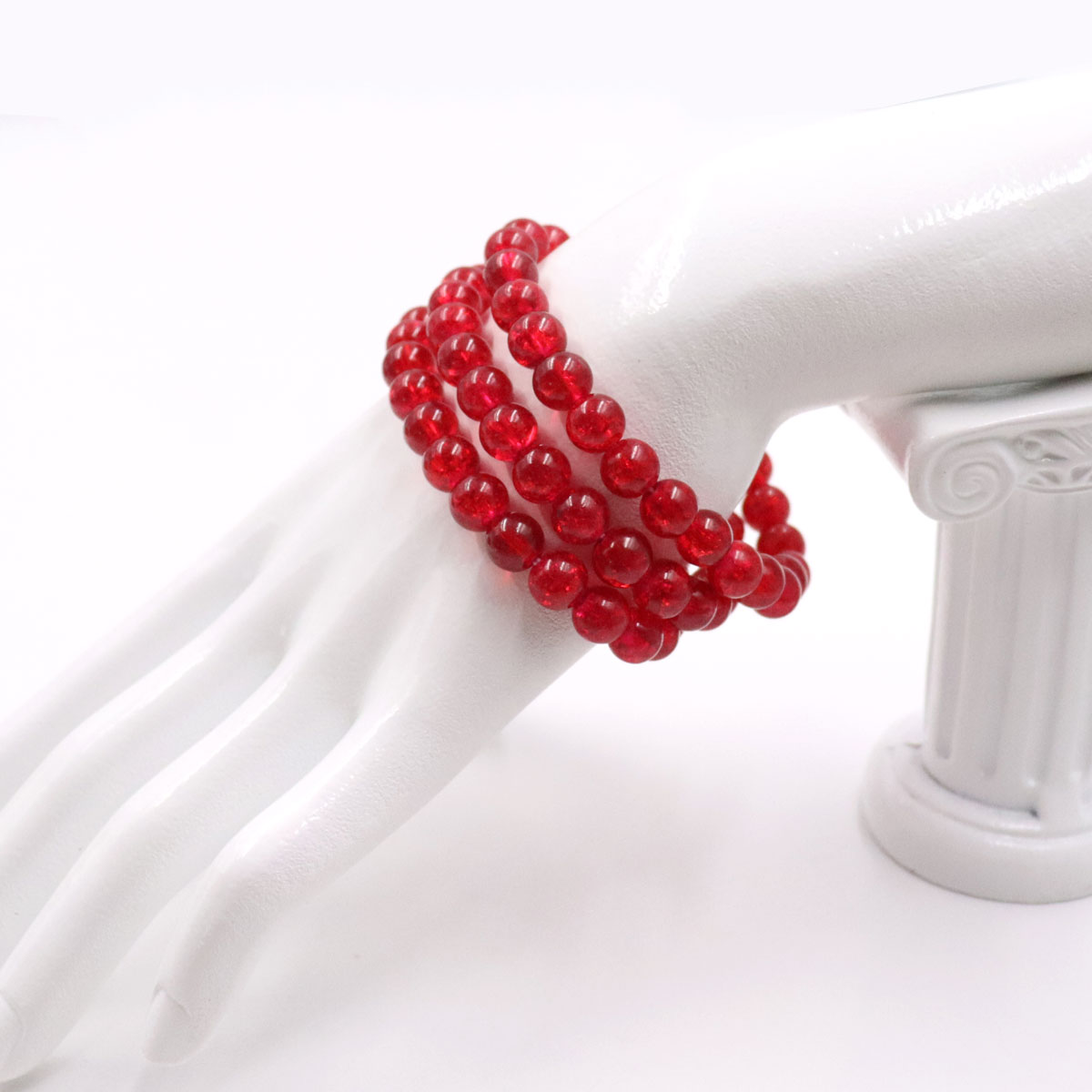 8mm Red Crackle Glass Beads Stretch Bracelet Fashionable