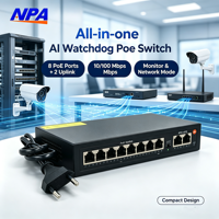 Switch Ethernet PoE 100Mbps 8+2 Port dengan AI Watchdog, Casing Besi, Jangkauan Ekstensi 250m, 1028MN (all-in-one)