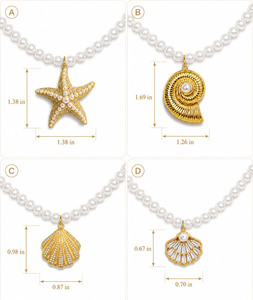 Collar con Colgante de Concha Marina, Estrella de Mar y Caracola, Color Dorado, Color Plateado, Joyería con Aspecto de Perla para Mujer - Product Image 5