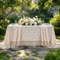 Nappe rustique en coton et lin à franges, motif floral vintage, pour banquets d'hôtel, fêtes de jardin et décoration de table à domicile