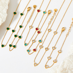 Set di gioielli <span class=keywords><strong>donna</strong></span> marchio CLIORO catena cubana di maiale naso piatto serpente impilamento 14K oro placcato cuore zircone bracciale in acciaio inossidabile - Product Image 3