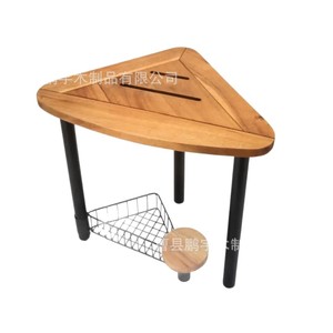 Tabouret de douche triangulaire en bois Pengyu, bois massif avec panier de rangement, meubles de salle de bain - Product Image 5