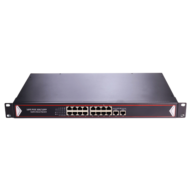 1U Rack 10/100M 16 Port PoE Switch With 2 Gigabit RJ45 Uplink 260W Power Over Ethernet Switch