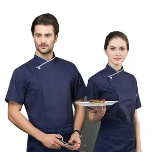 Kısa/uzun kollu erkek batı restoran şef ceketi kadın Cafe mutfak iş elbisesi fırın pişirme üstleri Fast Food şef üniforma