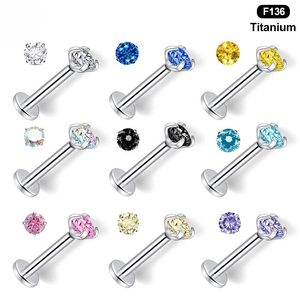 Labret en titane F136 plaqué PVD avec filetage interne et zircon coloré |   Bijoux de piercing corporel pour femmes |   Hypoallergénique - Product Image 3