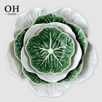 Service de table en céramique Ohere Luxury Green Cabbage Bowl avec motif en relief pour la décoration de fête de mariage, bol en forme de fleur