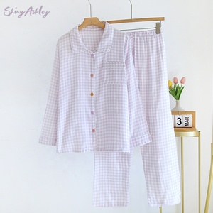 Pigiama <span class=keywords><strong>da</strong></span> donna 100% pigiama in cotone a <span class=keywords><strong>manica</strong></span> <span class=keywords><strong>lunga</strong></span> con risvolto in famiglia Set <span class=keywords><strong>da</strong></span> salotto abbigliamento <span class=keywords><strong>da</strong></span> <span class=keywords><strong>notte</strong></span> <span class=keywords><strong>da</strong></span> donna <span class=keywords><strong>camicia</strong></span> <span class=keywords><strong>da</strong></span> <span class=keywords><strong>notte</strong></span> - Product Image 4