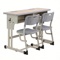 Bureau d'étude double en bois massif avec chaise intégrée, tiroirs séparés, grand espace de rangement, design avec fente pour stylos