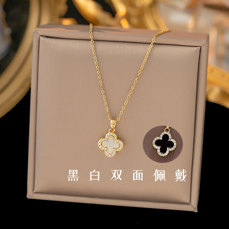 โคลเวอร์สี่ใบคลาสสิกสองด้านสีดำและสีขาว