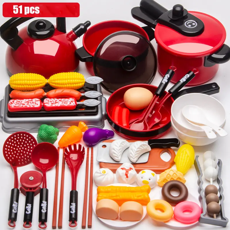 Hot-Selling 51pcs Children Educational Simulation Play House Kitchen Toy Cooking Tableware Set Gifts Toys for Girls Kitchen Toys