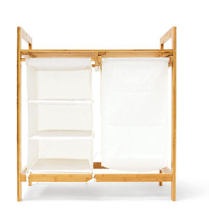 Commercio all'ingrosso 3 scomparti scaffale originale <span class=keywords><strong>cesto</strong></span> di bambù <span class=keywords><strong>cesto</strong></span> con tessuto di lino <span class=keywords><strong>bianco</strong></span> borsa di stoccaggio 3 livelli cassetto - Product Image 3