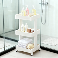 Étagère de rangement mobile à trois niveaux en plastique sur roulettes, pour cuisine, salon, salle de bain, snacks et légumes