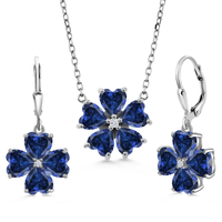 Ensemble de bijoux en argent sterling 925 avec boucles d'oreilles et collier en forme de cœur, saphir bleu AAA et fleur en oxyde de zirconium, vente en gros